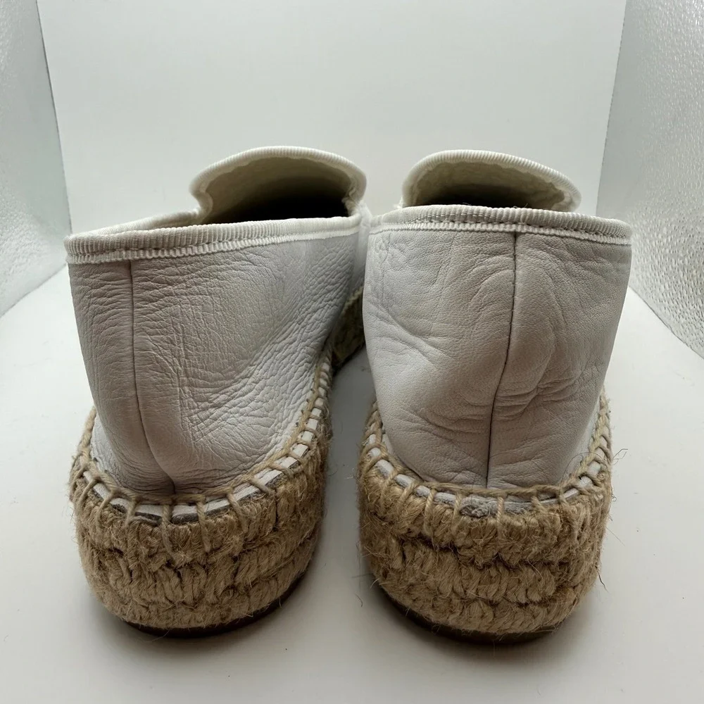 Steven Steve Madden White Leather Espadrille‎ Loafers Gold Bit Made in Spain 9M